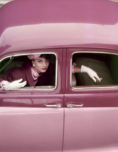 Norman Parkinson, ‘FUCHSIA – FOR AUTUMN BRILLIANCE!’ – MODEL MARIE-HÉLÈNE ARNAUD PHOTOGRAPHED FOR THE COVER OF THE AUGUST 1957 ISSUE OF BRITISH VOGUE. 1957, Galerie Stephen Hoffman